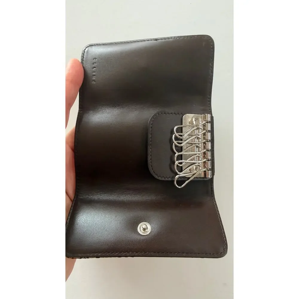Celine Men's Brown Triomphe Jacquard Canvas Leather 6 Key Holder